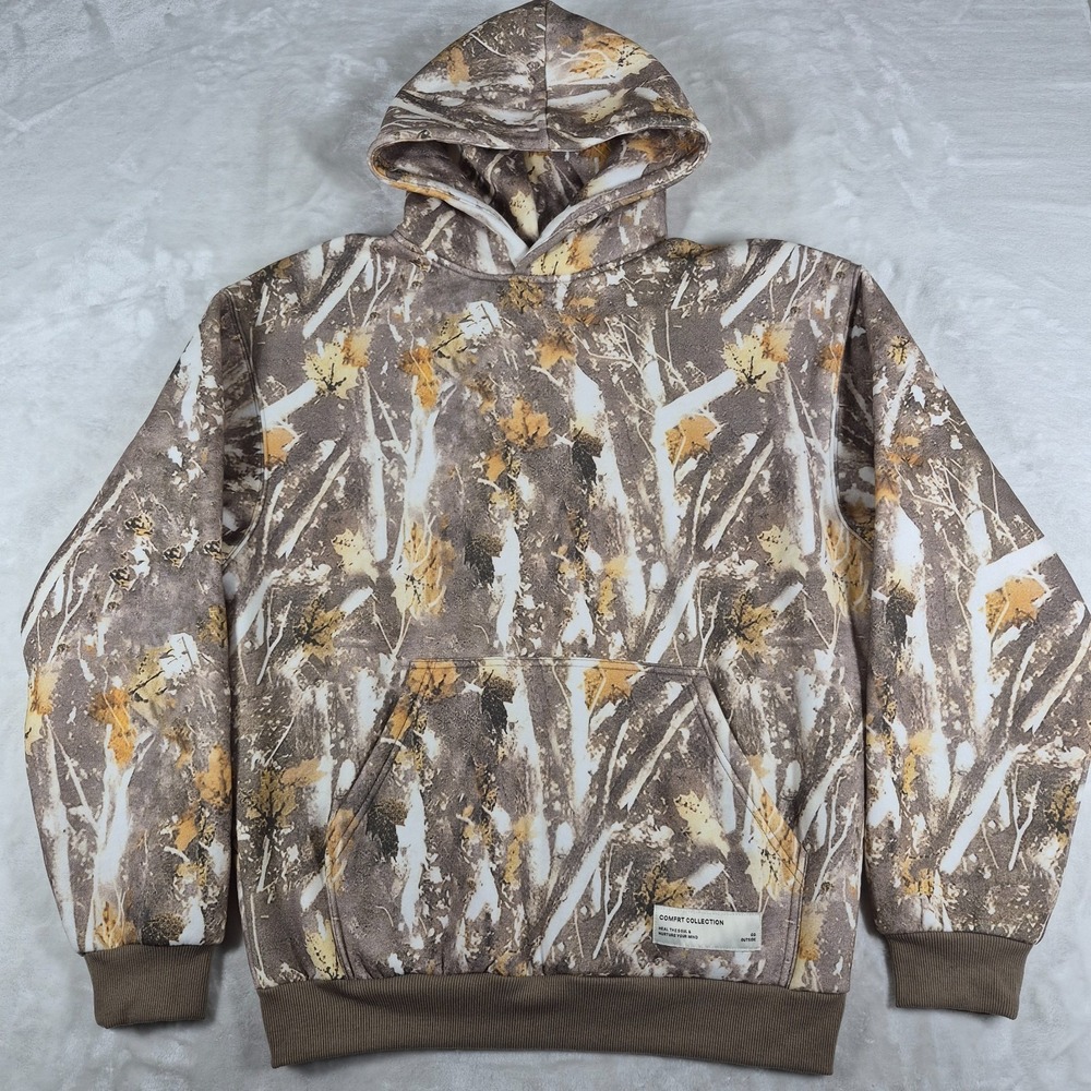 Comfrt Fleece Hoodie Adult Medium Brown Camo Pullover Sweatshirt Casual Comfort